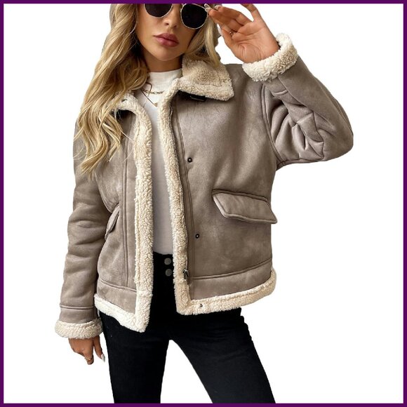 Faux Leather Sherpa Jacket Patchwork Moto Biker Zip Pockets Size Small